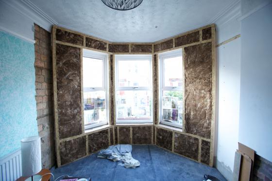 Glass fibre internal wall insulation system